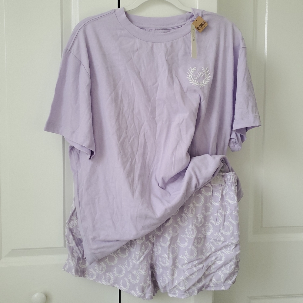 NWT PINK victoria's secret COTTON OVERSIZED SLEEPSHIRT WITH SHORT size M